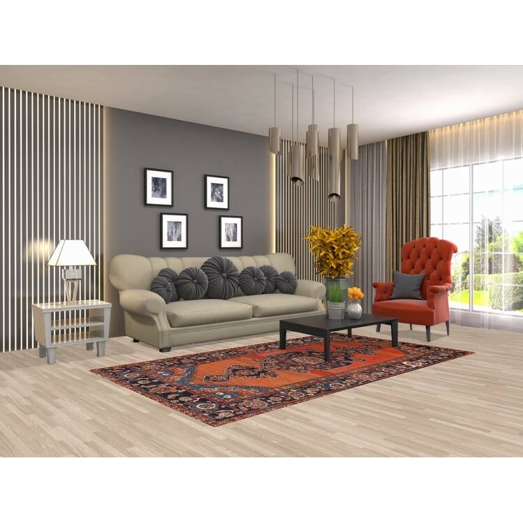 Hand Knotted Oriental 100% Wool Carpet Traditional Medallion Oranges & Rust Malayer Area Rug - 8' 0'' X 4' 6''