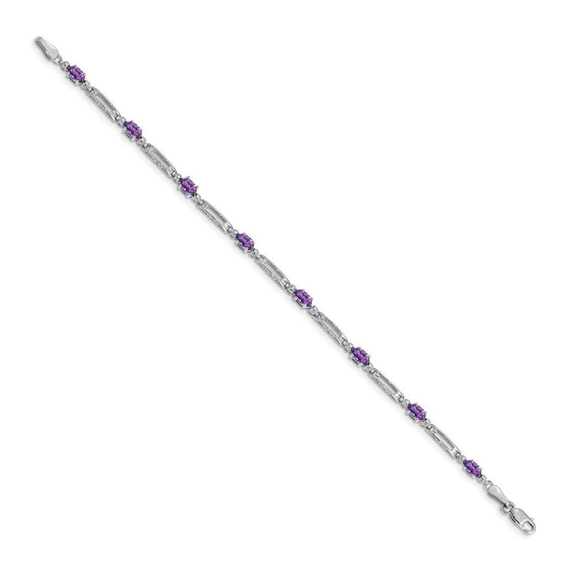Curata 3.5mm 14k White Gold Diamond Amethyst Bracelet