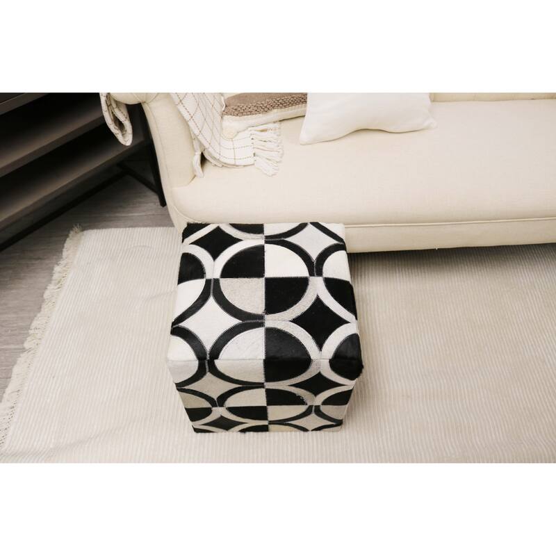 Home&Manor Badalona 16" Cowhide Leather Cube Pouf