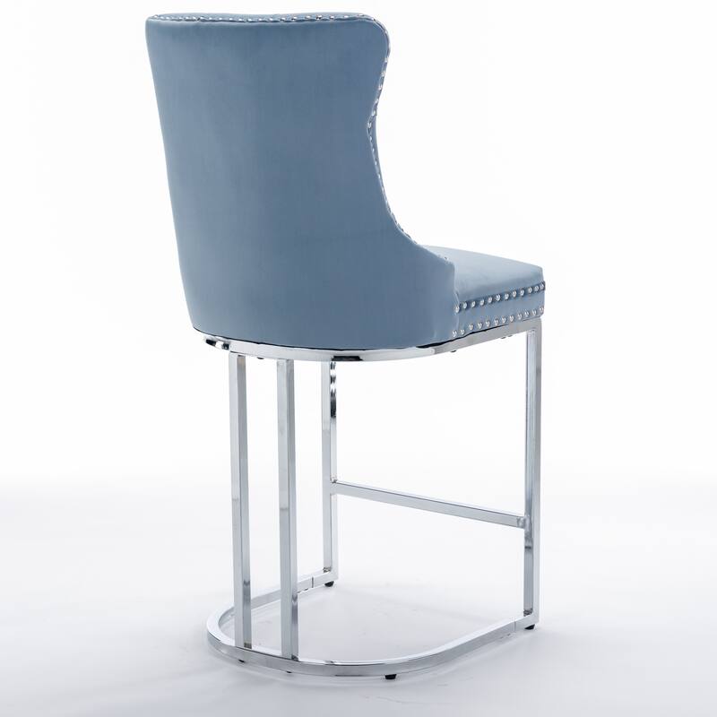 Tufted Back Bar Chair, Velvet Nailhead Trim Chair, Upholstered Kitchen Island Chair, Dining Chair Set, Counter High Bar Chair