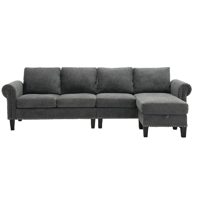 Convertible Sectional Sofa with Storage Ottoman, L-Shaped Couch, Beige, Modern Design
