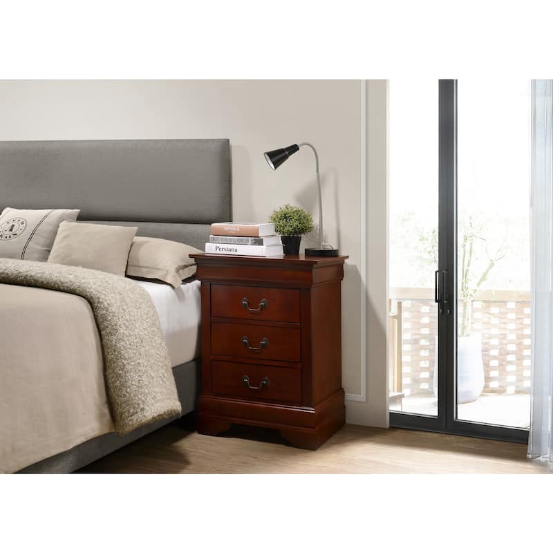 Cherry Nightstand 29x21x16 with Three Spacious Drawers, Compact Bedside Table for Storage and Warm Stylish Finish Decor
