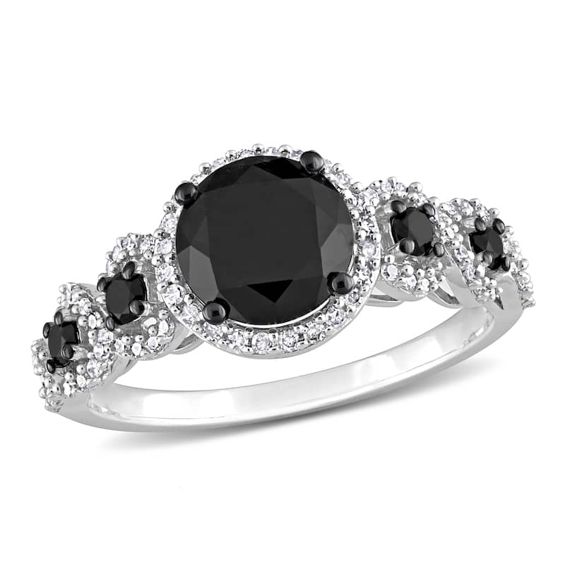Miadora 2ct TDW Black and White Diamond Halo Engagement Ring in 10k White Gold