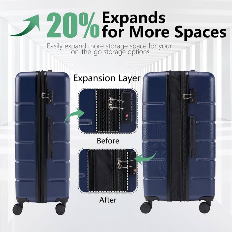 3 Piece Luggage Sets, Hard Case Expand Luggage with Rotating Wheels, TSA Lock and Retractable Handle, Durable Travel Luggage