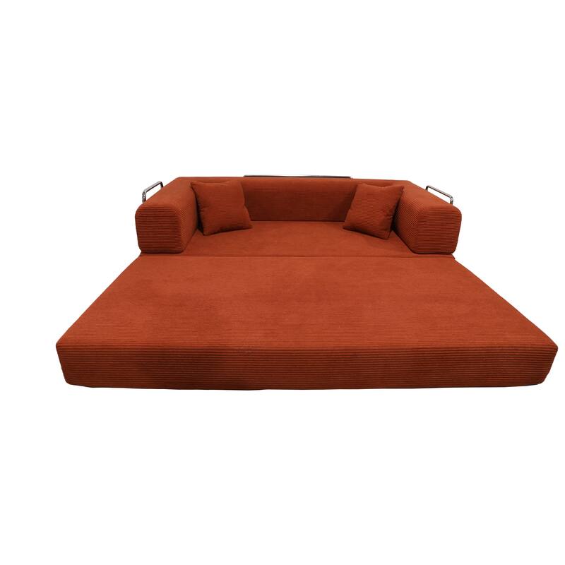 79" Tangerine Corduroy & Foam Double Sofa Bed with Soft Pillows