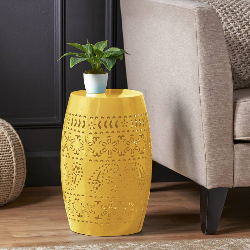 Christopher Knight Home - Ruby Indoor/Outdoor 12-Inch Lace Cut Iron Side Table - Yellow
