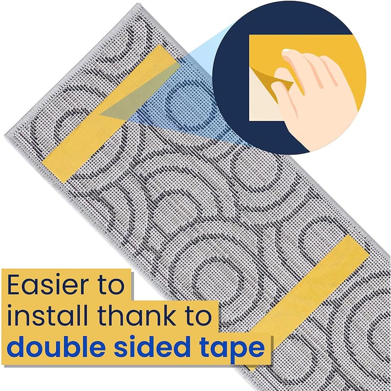 Beverly Rug Indoor Non Slip Carpet Stair Treads w/ Installed Tape 9"x 28" Circles Grey / Navy