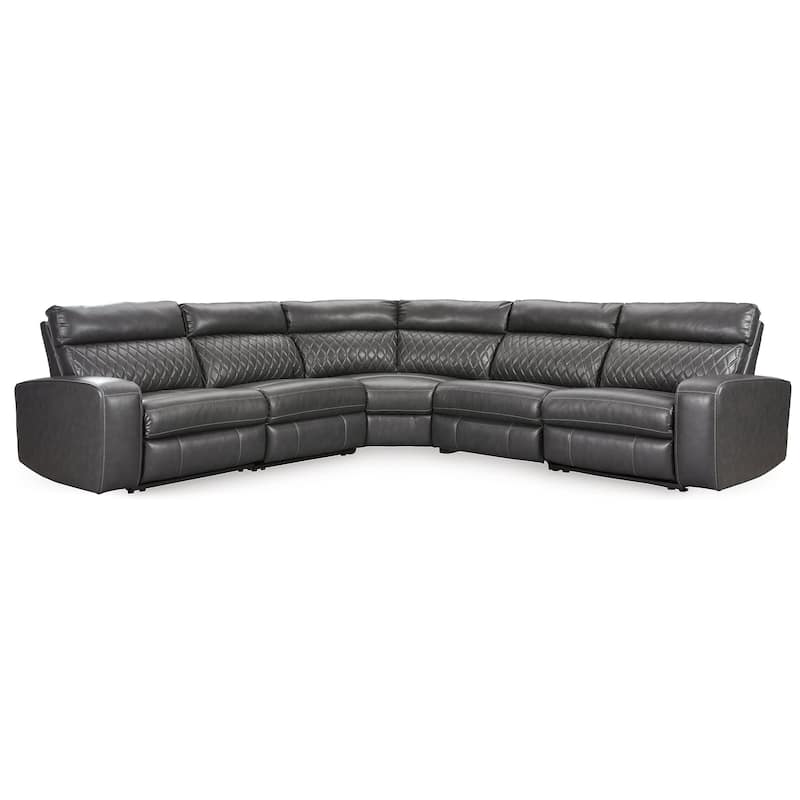 Signature Design by Ashley Samperstone Gray 5-Piece Power Reclining Sectional - 117"W x 117"D x 41"H