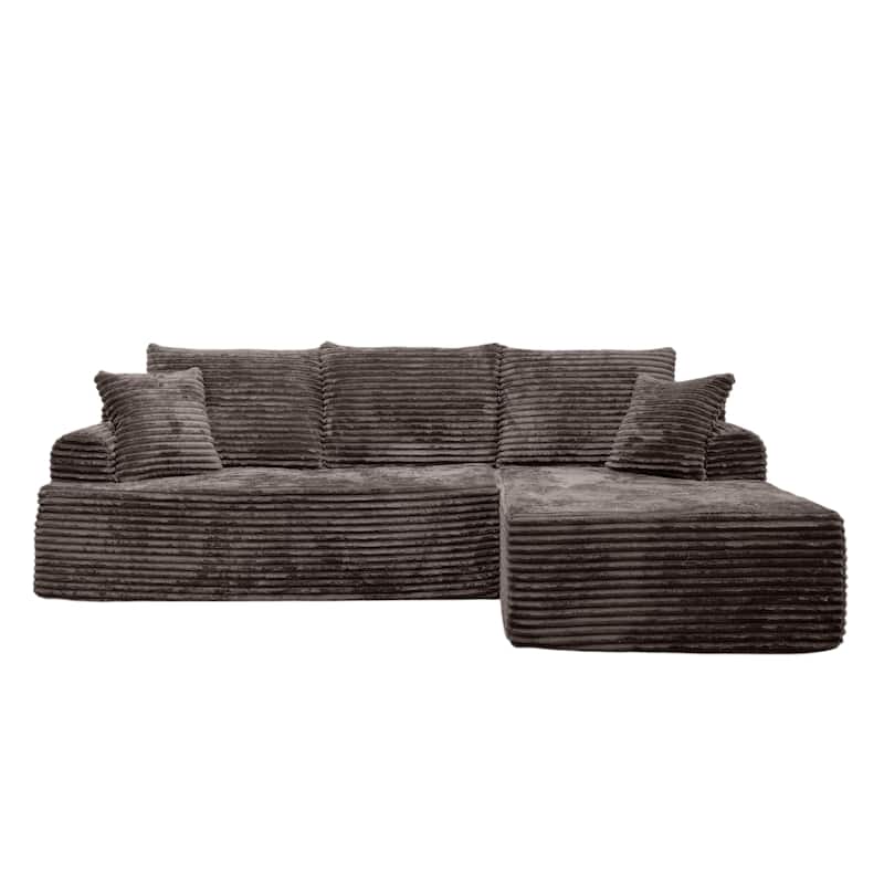 L-Shaped Corner Sectional Sofa Set with Side Chaise Lounge, Soft Foam Cushion Modular Sofa Corduroy Leisure Couch