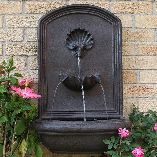 Sunnydaze Seaside Outdoor Solar Wall Water Fountain With Iron Sunnydaze Seaside Outdoor Solar Wall Water Fountain With Iron Finish 27 Inch Bronze
