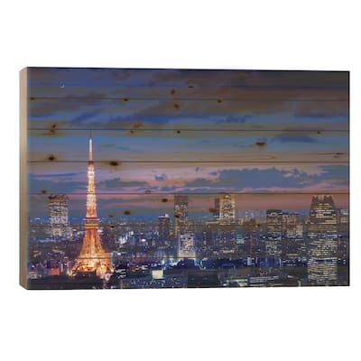 Tokyo Night View Print On Wood by Takao Kataoka - Multi-Color