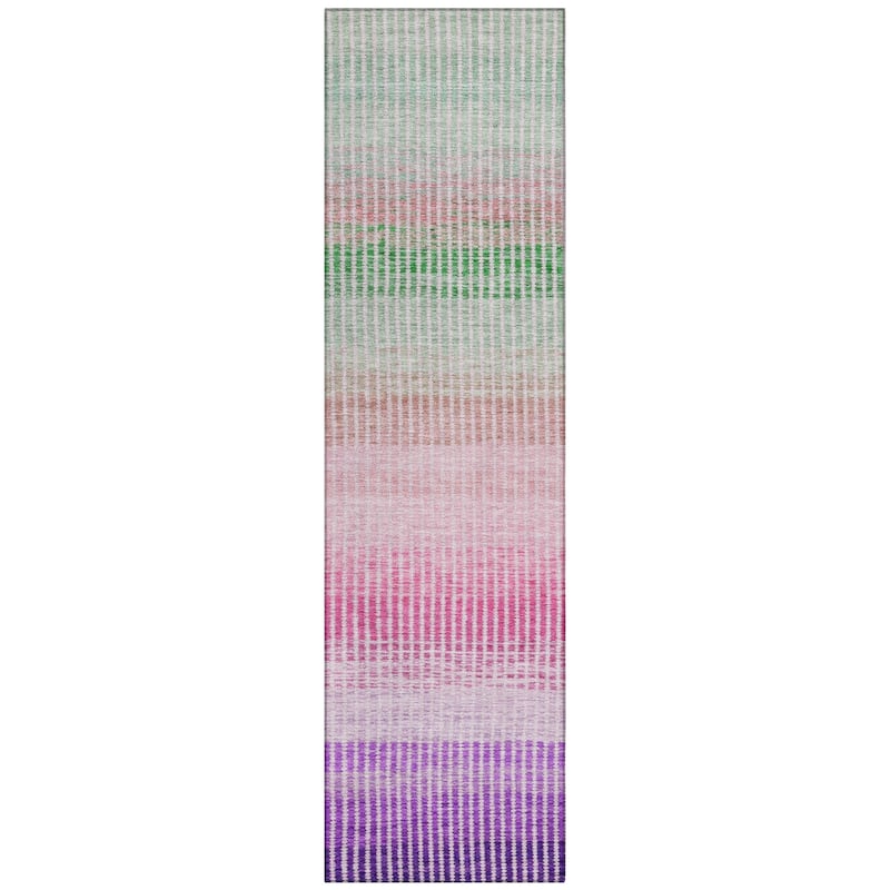 Machine Washable Indoor/ Outdoor Contemporary Stripes Chantille Rug