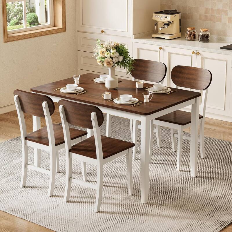 Rectangle Wooden Dining Table Set for 4, Brown