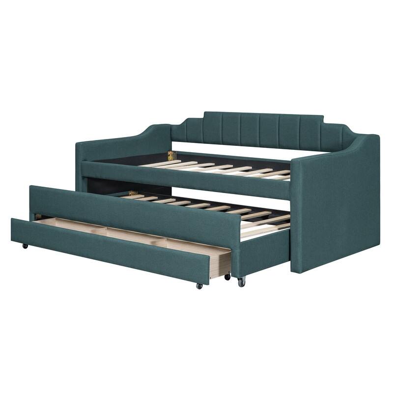 Twin Size Upholstered Daybed with Trundle and Three Drawers