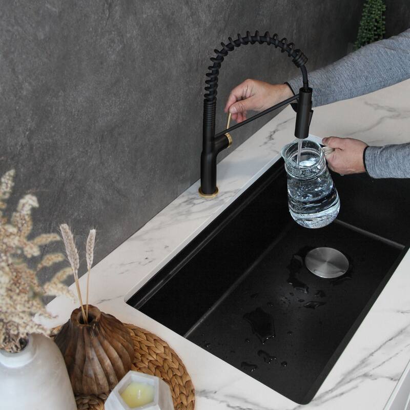 STYLISH Stainless Steel Single Handle Pull Down Sprayer Kitchen Faucet - Faucet Height: 16 3/4" | Spout Height: 7 1/2"