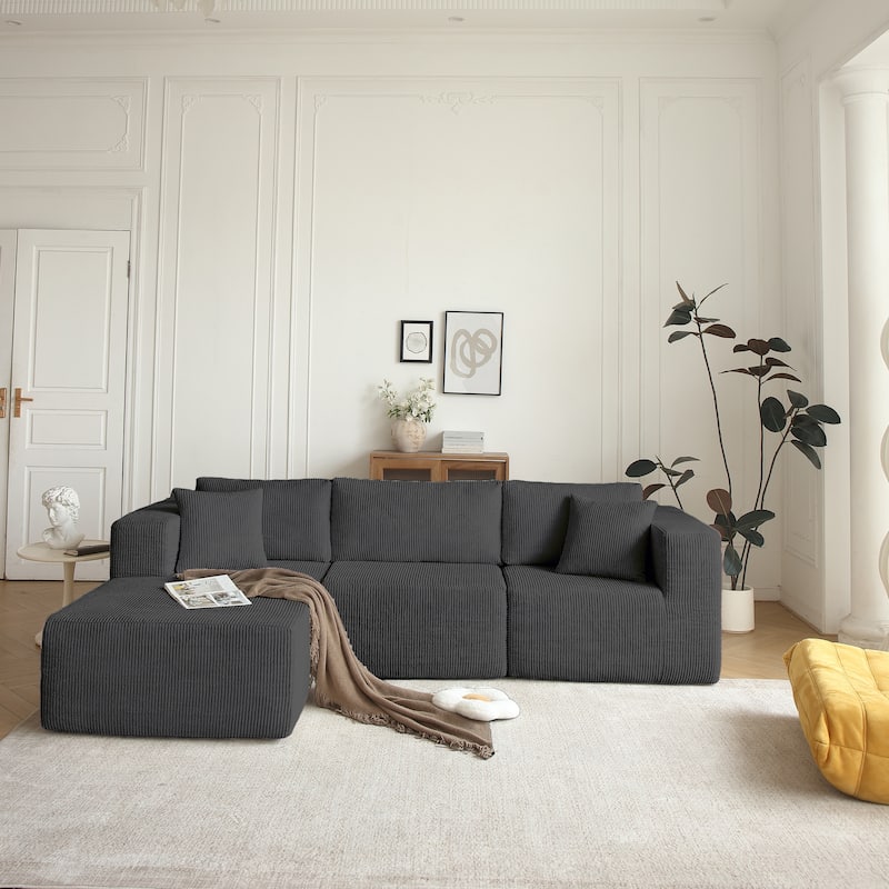 Sectional Sofa and Module, Mid-Century Modern L Shaped Couches 3-Seat Sofa Grey Left