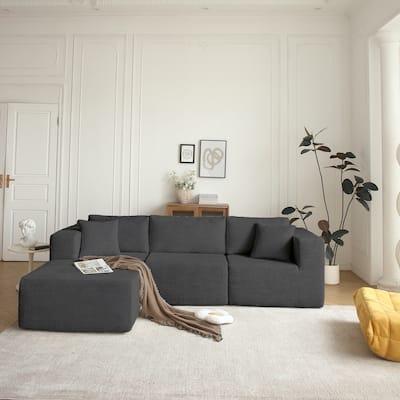 Sectional Sofa and Module, Mid-Century Modern L Shaped Couches 3-Seat Sofa Grey Left