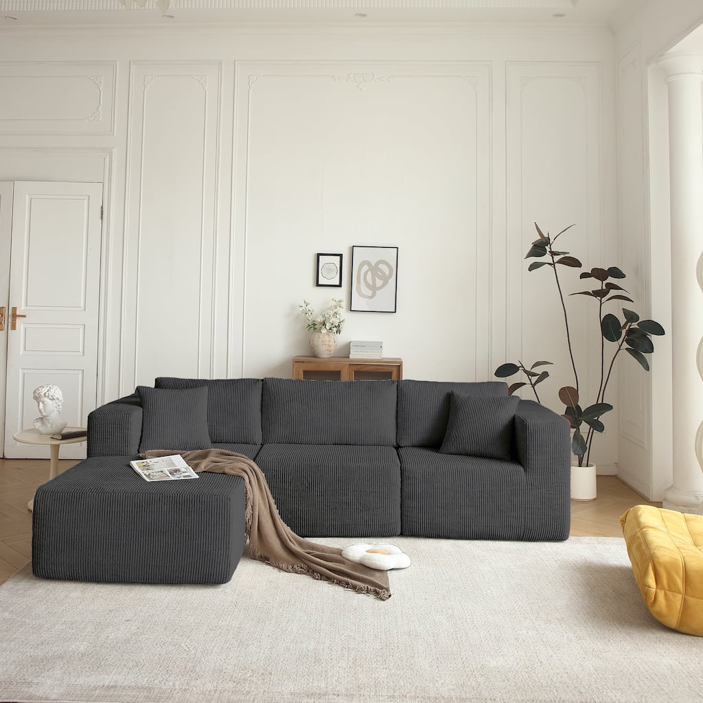 Sectional Sofa and Module, Mid-Century Modern L Shaped Couches 3-Seat Sofa Grey Left