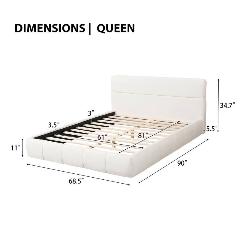 Christopher Knight Home - Sio Modern Boucle Upholstered Platform Bed Frame with Wooden Slats Support, No Box Spring Needed