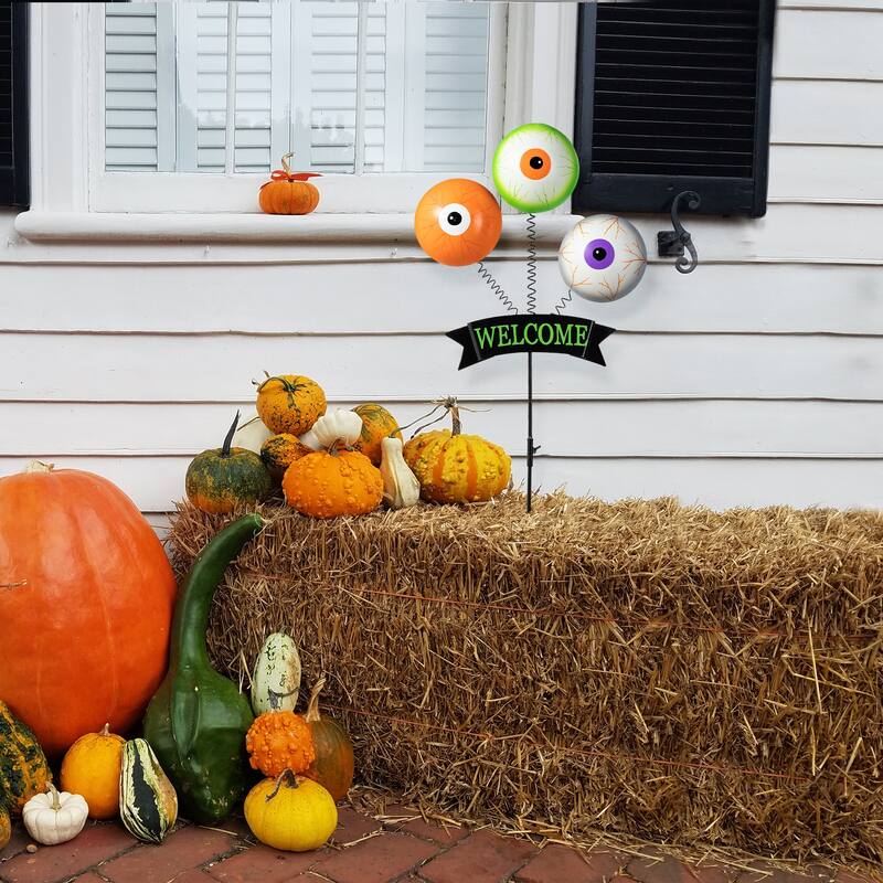 Glitzhome Halloween LED Ghost Cat Pumpkin Nutcracker Yard Stakes Standing Sign Hanging Decor