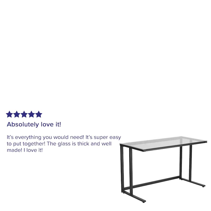 Glass Top Desk with Pedestal Metal Frame - Home Office Furniture