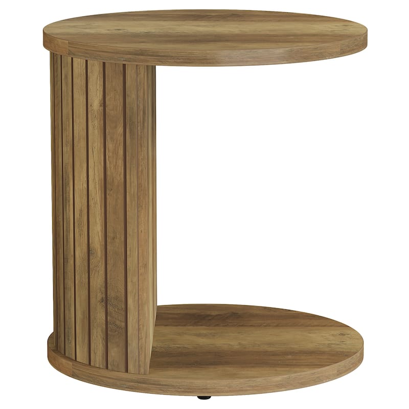 C-Shaped End Table for Couch, Fluted Sofa Side Table with Shelf