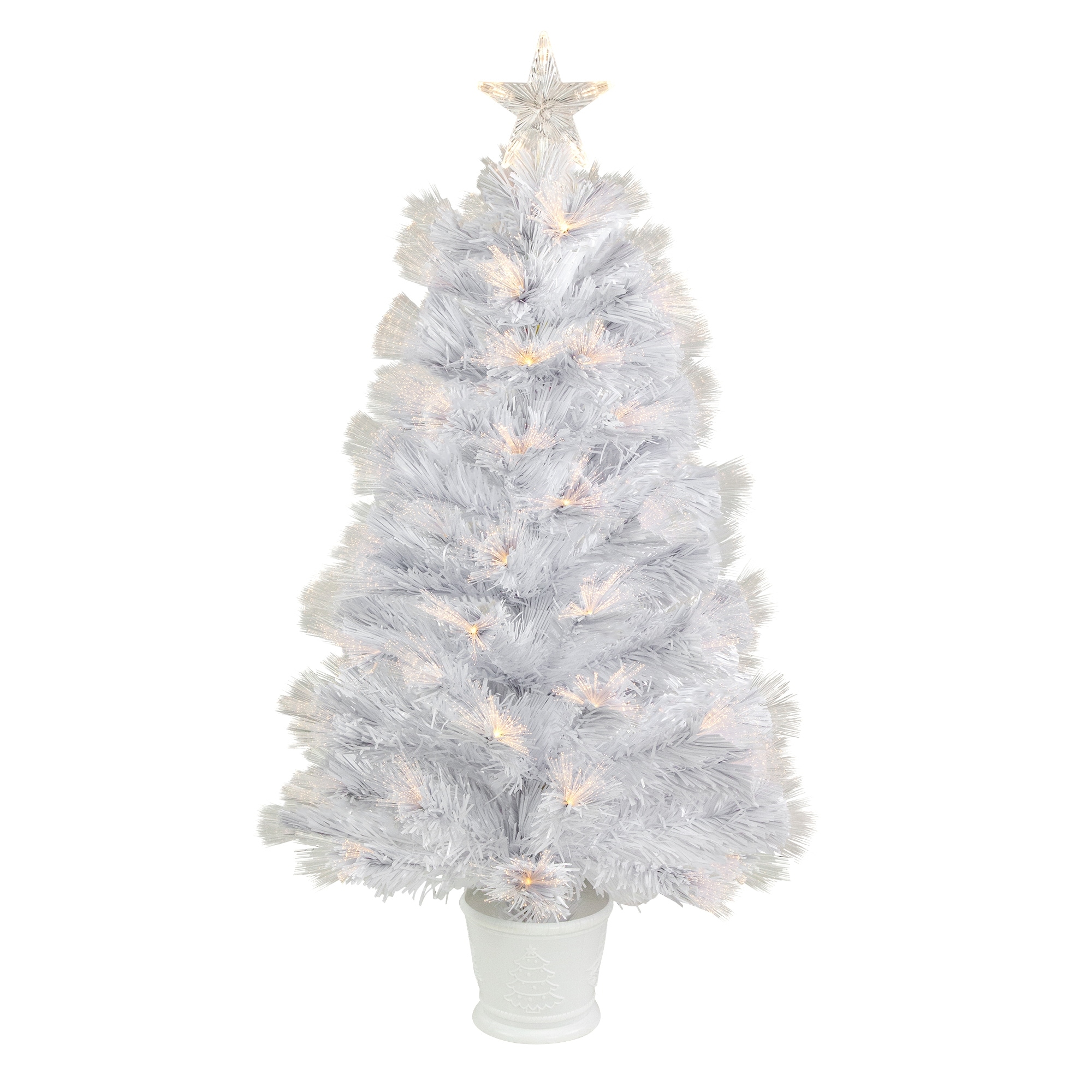 3' White Fiber Optic Artificial Christmas Tree, Warm White Lights - 3 Foot