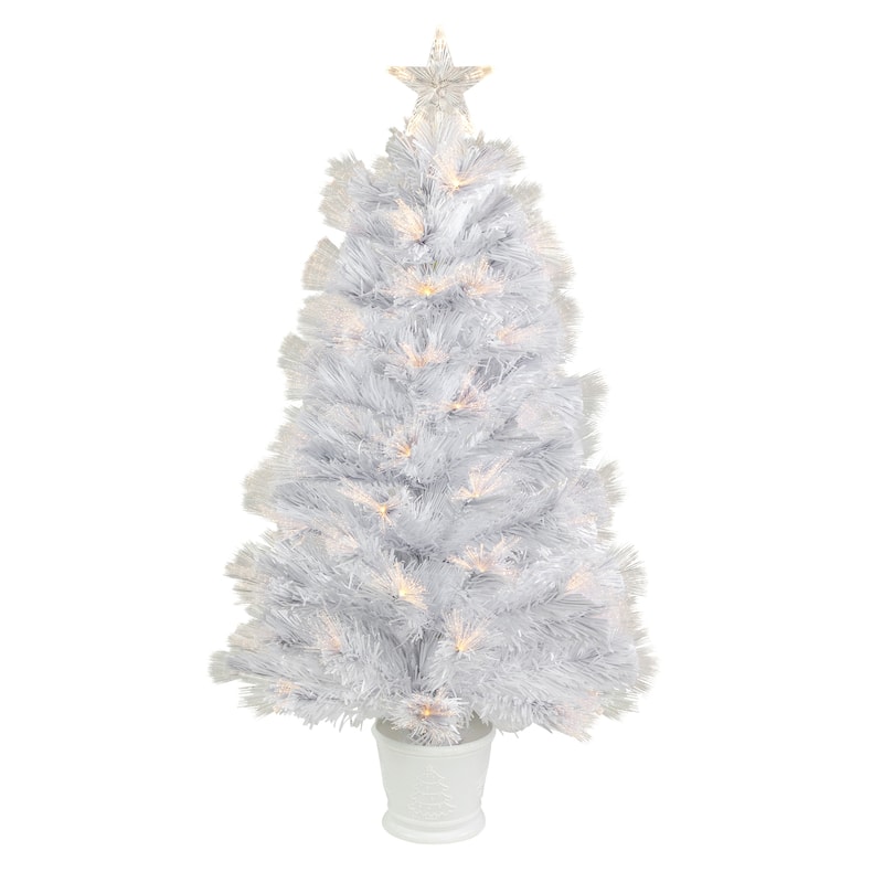 3' Pre-Lit White Fiber Optic Artificial Christmas Tree - Warm White Light