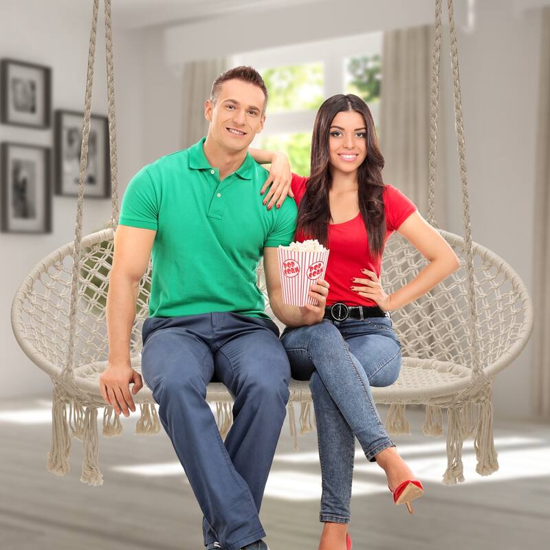 Sorbus Lounge Chair Macrame Swing, Perfect for Indoor/Outdoor Home, Patio, Deck, Yard, Garden (Double Swing)