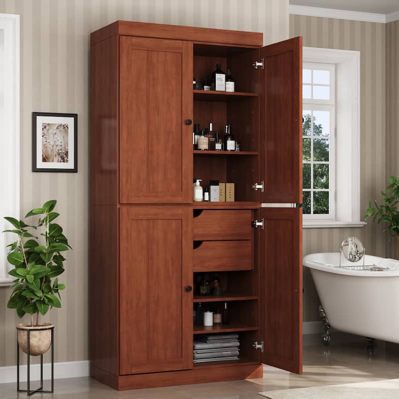 Palace Imports 100% Solid Wood 32" Bathroom Storage Cabinet with Shaker Doors, 2-Drawers and Adjustable Shelves - Mocha