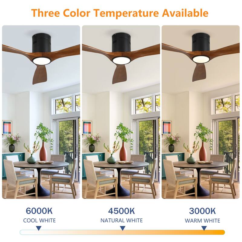 52 Inch Mounting Type Solid Wood Ceiling Fan With Light Kit Dimmable LED, DC 6 Speed ,Remote Control Ceiling Fan