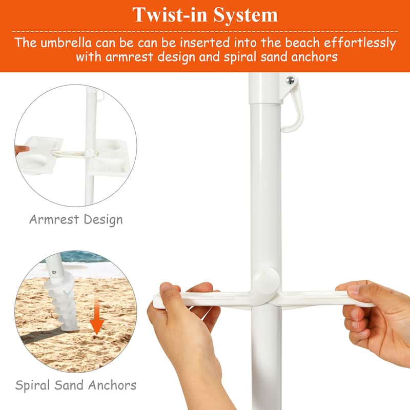 Costway 7.2 FT Portable Beach Umbrella Tilt Sand Anchor Cup Holder - 7.2' x 7.2'