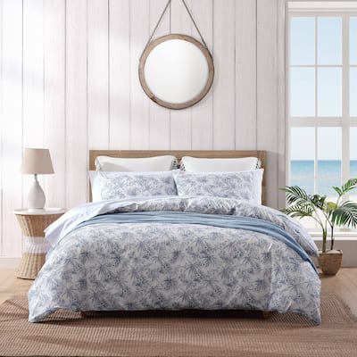 Tommy Bahama Pen And Ink Blue Cotton 3 Piece Duvet Cover Set