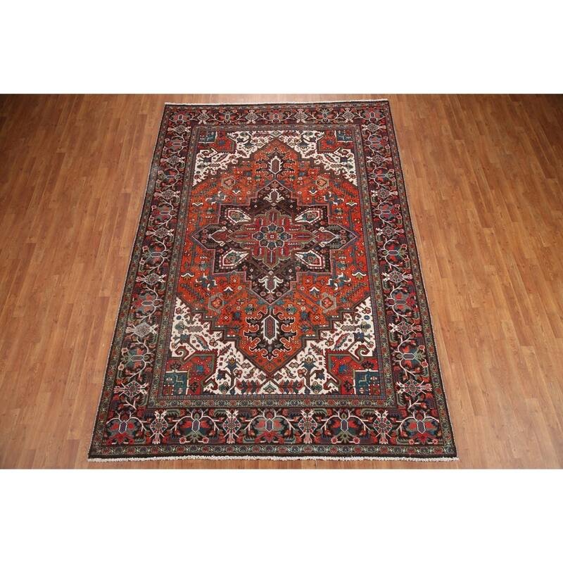 Hand Knotted Oriental 100% Wool Carpet Traditional Medallion Red Heriz Area Rug - 10' 7'' X 7' 2''