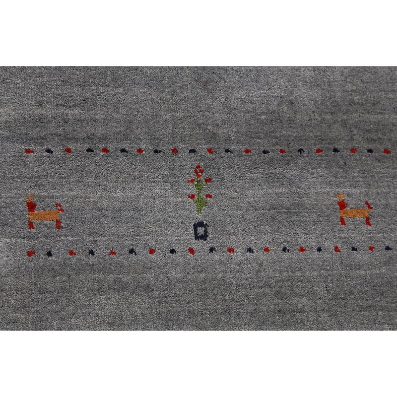 Hand Knotted Oriental 100% Wool Carpet Tribal Animal Pictorial Greys & Charcoal Gabbeh Area Rug - 7' 10'' X 5' 0''