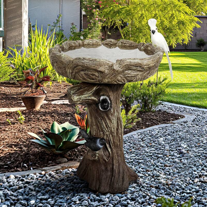 23in H Birdbath for Outdoor Garden with a Fake Bird Decor