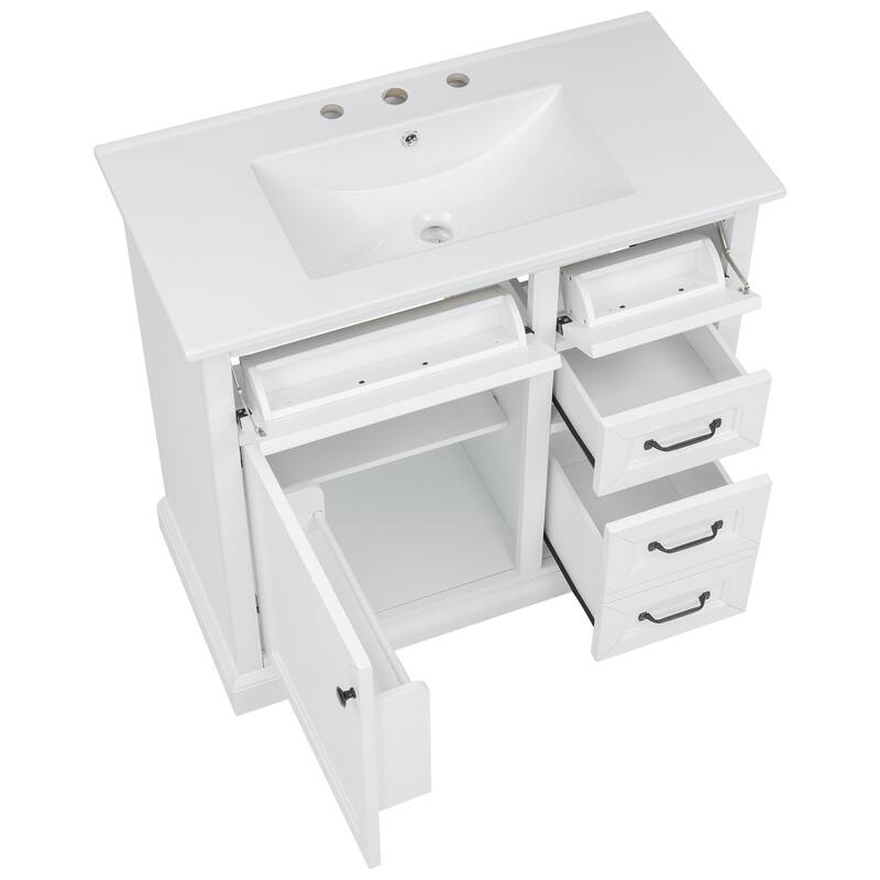 Grey 36-Inch Bathroom Vanity with 2 Tip-Out Drawers, Ceramic Sink, and Painted Finish