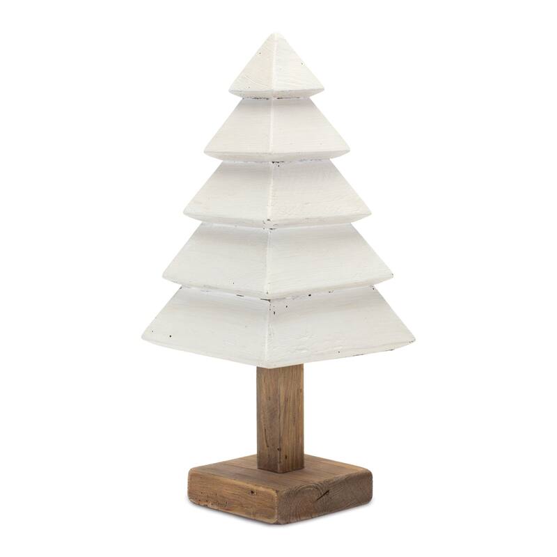 Tiered Pine Tree Tabletop Decorations - 21" - White and Brown - Set of 2