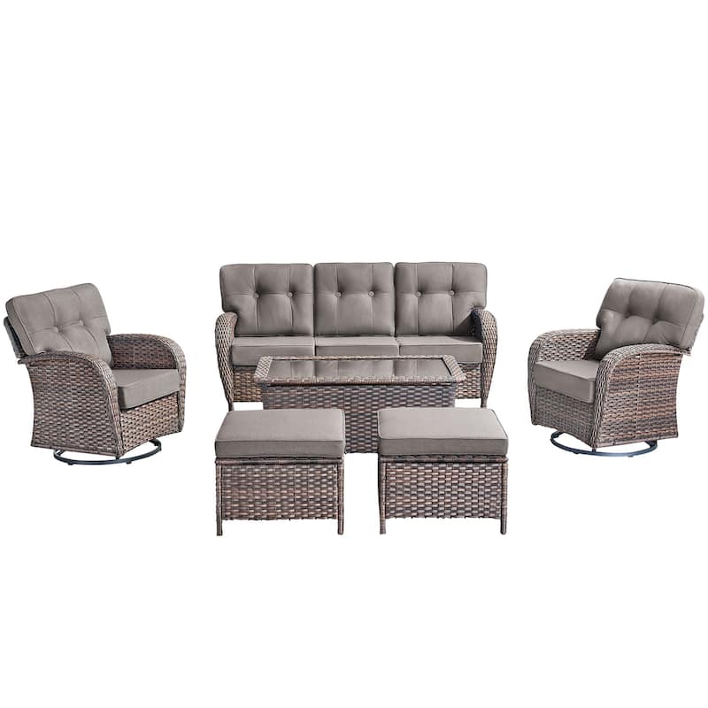 6 Pieces Pocassy Sofa Table Ottoman with Swivel Chairs