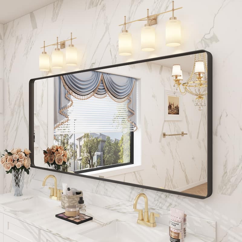Bathroom Vanity Mirror with Aluminum Alloy Framed, Tempered Glass, Wall Mounted - 60x28