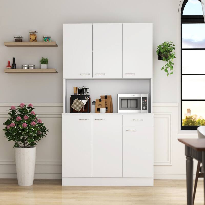 Roomfitters 70.87" Tall Kitchen Pantry Cabinet, Freestanding Buffet with 6 Doors, Drawer & Open Shelf