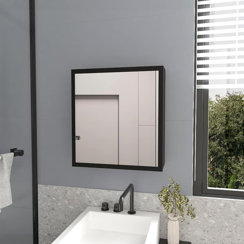 Clayton White Medicine Cabinet for Bathroom with Mirrored Door, Four Shelves, Space-Saving Design - 19.7X5.7 in - Black + Engineered Wood