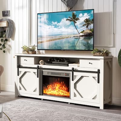 70" Sliding Diamond Door TV Stand for TVs up to 73" with 23" Electric Fireplace Included