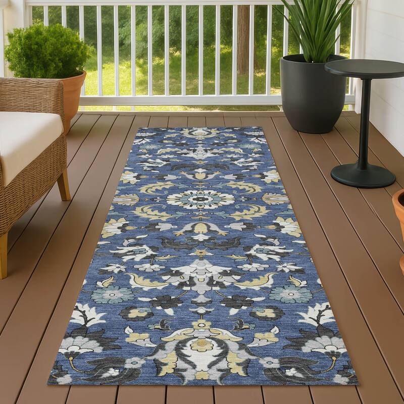 Machine Washable Indoor/ Outdoor Traditional Lanelle Chantille Rug - Navy - 2'3" x 7'6"