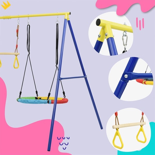 Merax Outdoor Toddler Saucer Swing Set - Blue - Bed Bath & Beyond