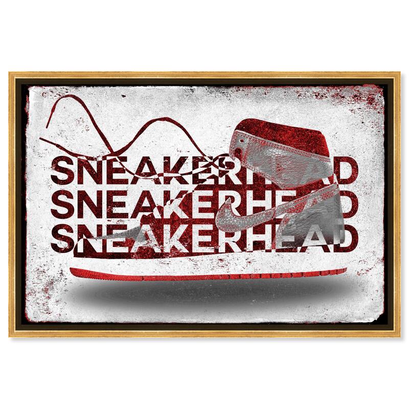 Notoriart Sneakerhead Red Framed Sneaker 1 Piece Canvas Wall Art - 16 x 11 - Gold