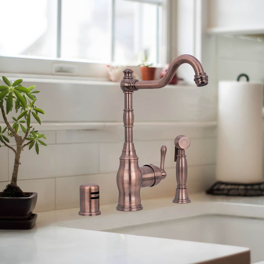 One-Handle Copper Widespread Kitchen Faucet with Side Sprayer