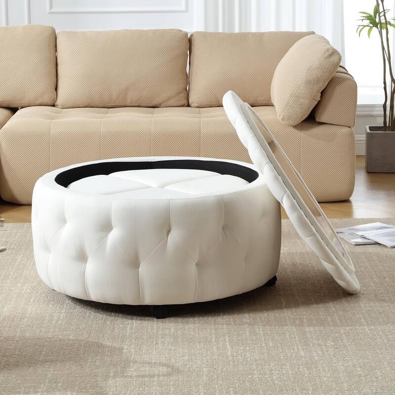 36" Wide Storage Ottoman Large with 4 Wheels,Rolling Ottoman with Removable Lid, Inside 4 Stools/Taborets