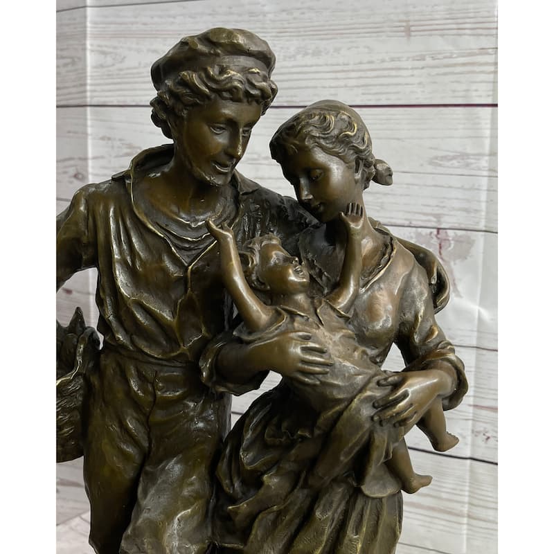 Imitative Fisherman Family Man Woman Baby Bronze Statue Sculpture Romantic Figure 16 Inches X 8 Inches