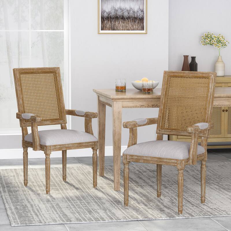 Roomfitters French Country Dining Chairs with Cane Back and Fluted Legs, Set of 2 - Light Grey